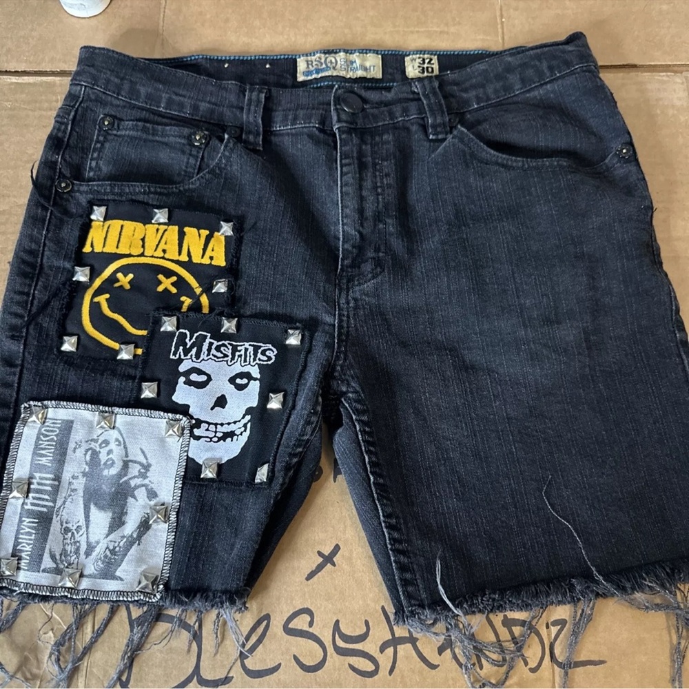 RSQ + New York Denim Vintage Custom Balck Patchwork Shorts 32x30